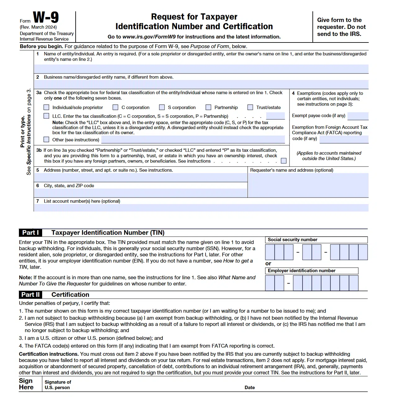 Fillable W-9 Form 2025